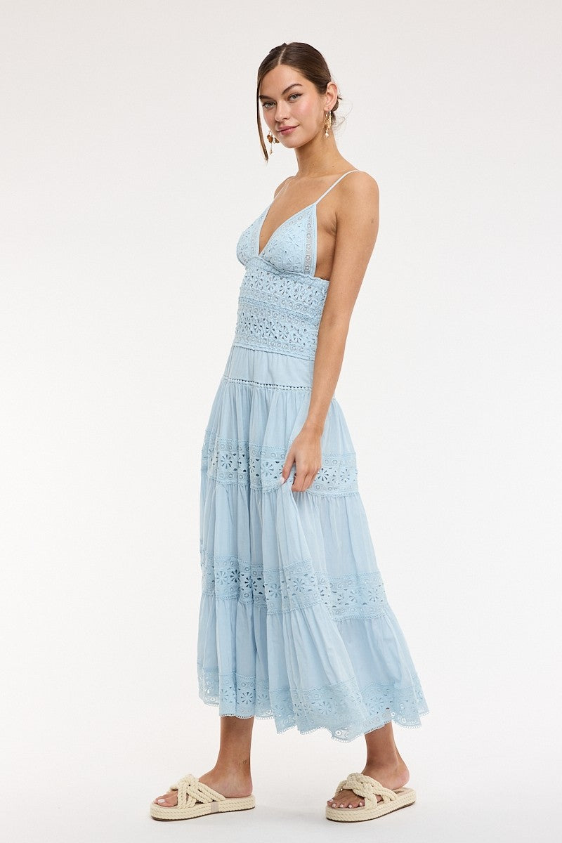 Floral Embossed Solid Midi Dress