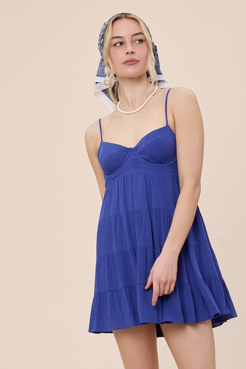 Blue Simple Mini Dress