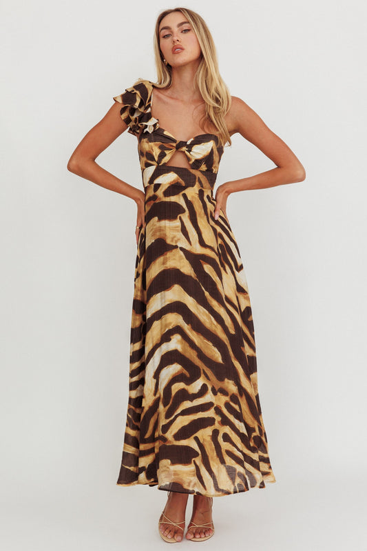 One Shoulder Leopard Maxi Dress