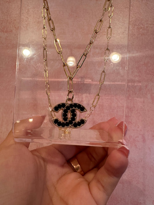 Shiny Black Chanel Necklace