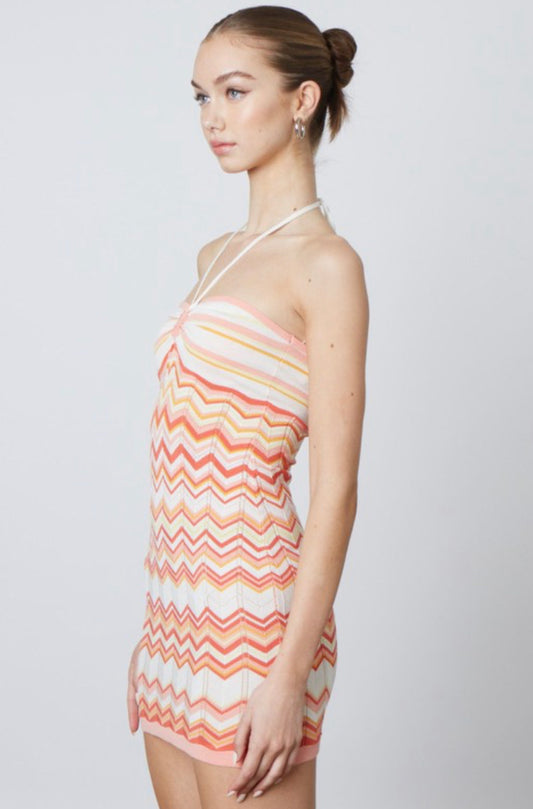 Chevron Knitted Halter Dress