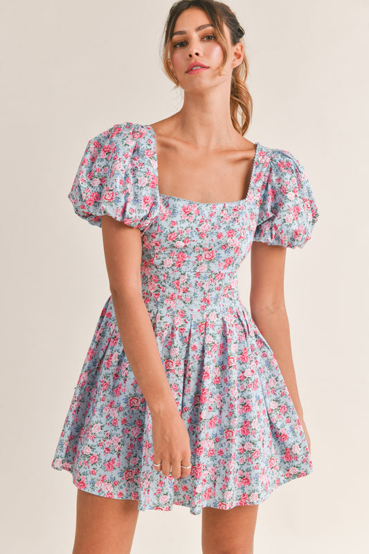 Floral Puff Sleeve Mini Dress